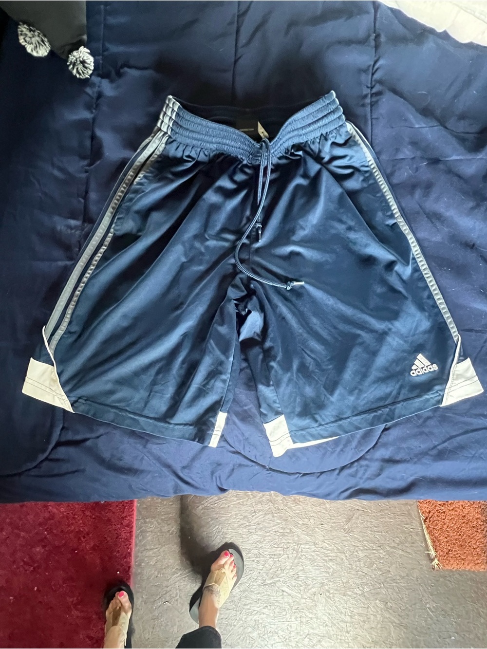 adidas Navy Athletic Shorts with White Accents